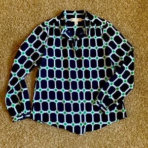 Michael Kors navy green and white print blouse, Sz M